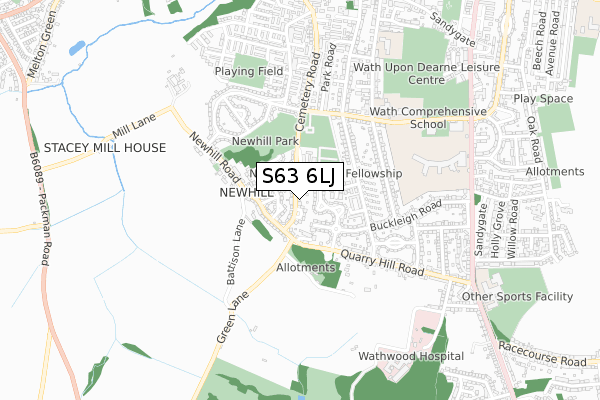 S63 6LJ map - small scale - OS Open Zoomstack (Ordnance Survey)