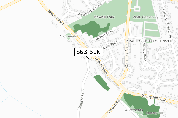 S63 6LN map - large scale - OS Open Zoomstack (Ordnance Survey)