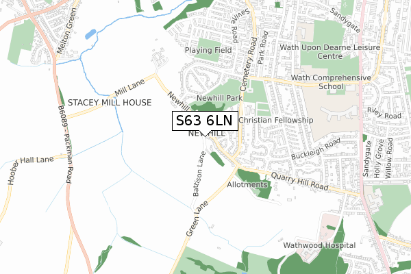 S63 6LN map - small scale - OS Open Zoomstack (Ordnance Survey)