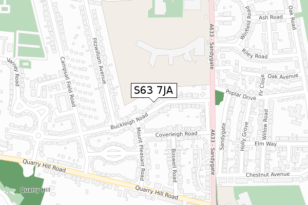 S63 7JA map - large scale - OS Open Zoomstack (Ordnance Survey)