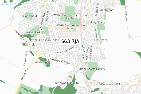 S63 7JA map - small scale - OS Open Zoomstack (Ordnance Survey)