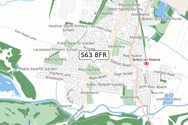 S63 8FR map - small scale - OS Open Zoomstack (Ordnance Survey)