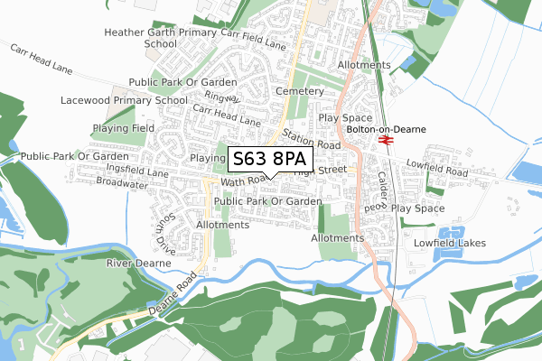 S63 8PA map - small scale - OS Open Zoomstack (Ordnance Survey)