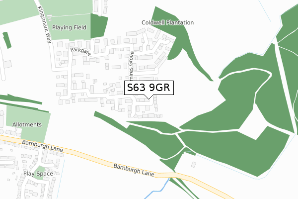 S63 9GR map - large scale - OS Open Zoomstack (Ordnance Survey)