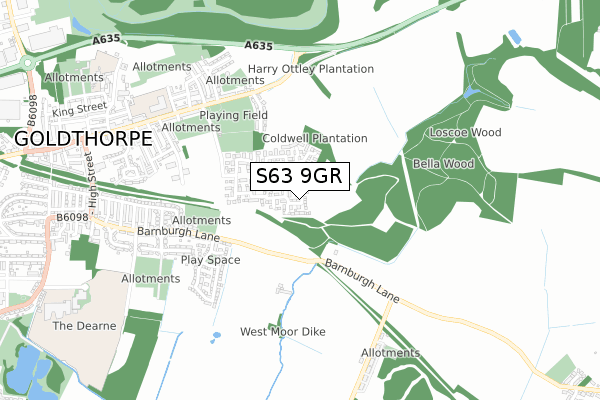 S63 9GR map - small scale - OS Open Zoomstack (Ordnance Survey)