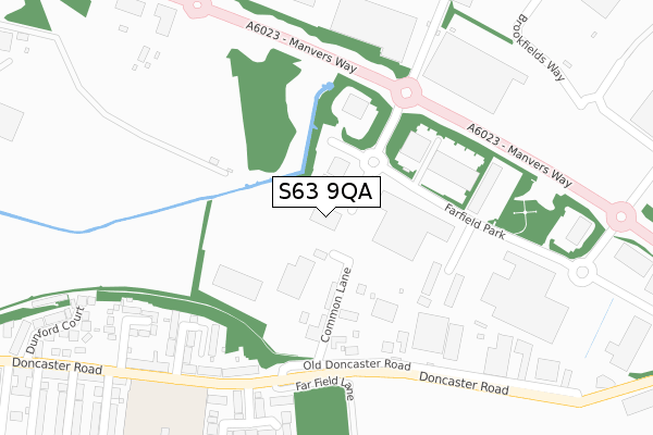 S63 9QA map - large scale - OS Open Zoomstack (Ordnance Survey)