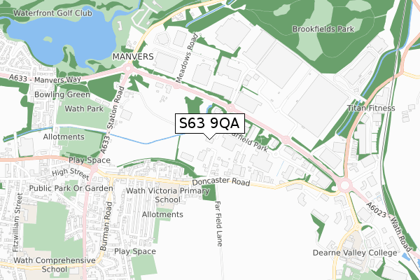 S63 9QA map - small scale - OS Open Zoomstack (Ordnance Survey)