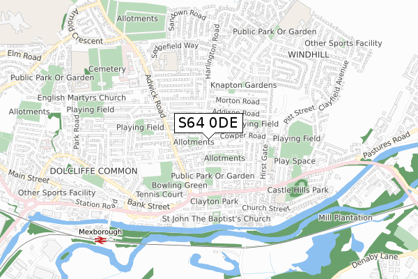 S64 0DE map - small scale - OS Open Zoomstack (Ordnance Survey)