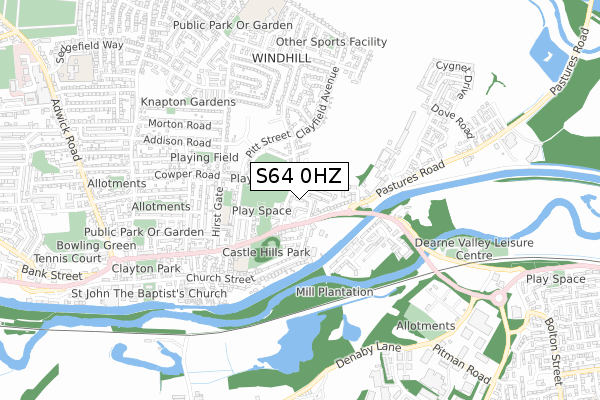 S64 0HZ map - small scale - OS Open Zoomstack (Ordnance Survey)