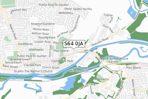 S64 0JA map - small scale - OS Open Zoomstack (Ordnance Survey)