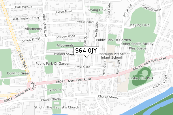 S64 0JY map - large scale - OS Open Zoomstack (Ordnance Survey)