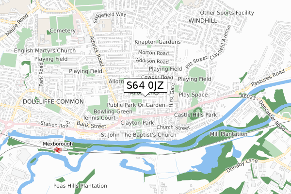 S64 0JZ map - small scale - OS Open Zoomstack (Ordnance Survey)