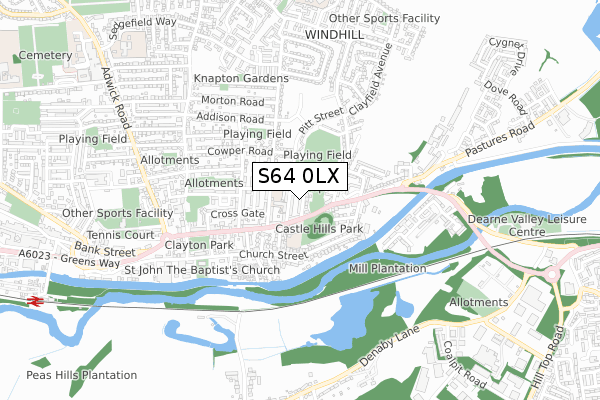 S64 0LX map - small scale - OS Open Zoomstack (Ordnance Survey)