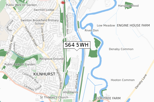 S64 5WH map - small scale - OS Open Zoomstack (Ordnance Survey)