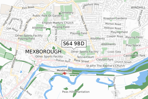 S64 9BD map - small scale - OS Open Zoomstack (Ordnance Survey)