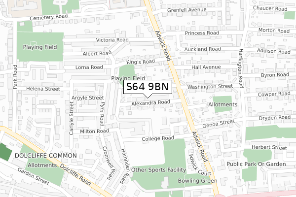 S64 9BN map - large scale - OS Open Zoomstack (Ordnance Survey)