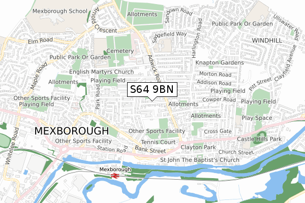 S64 9BN map - small scale - OS Open Zoomstack (Ordnance Survey)