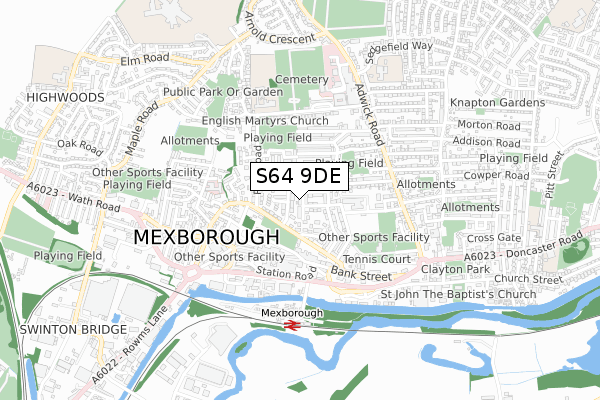 S64 9DE map - small scale - OS Open Zoomstack (Ordnance Survey)