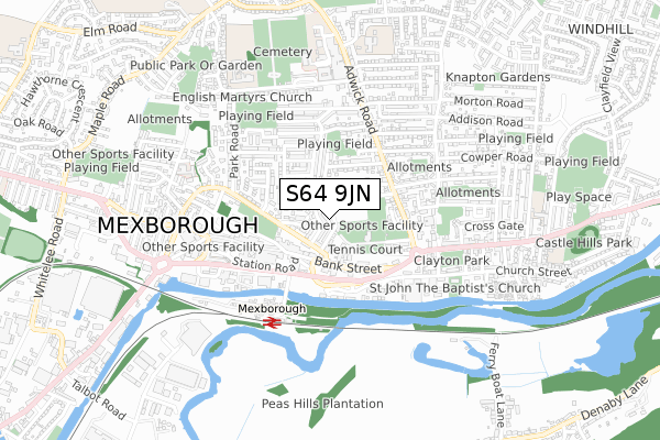 S64 9JN map - small scale - OS Open Zoomstack (Ordnance Survey)