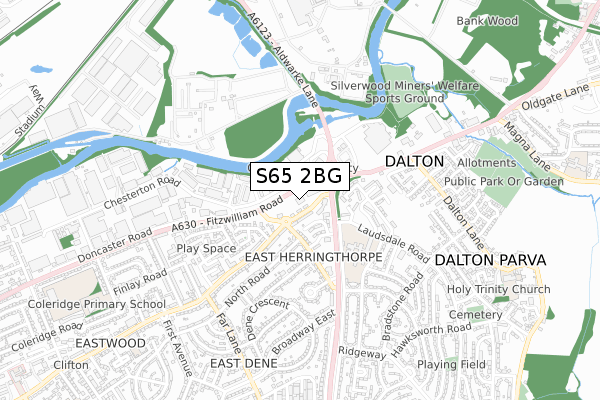 S65 2BG map - small scale - OS Open Zoomstack (Ordnance Survey)