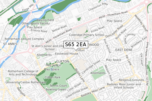 S65 2EA map - small scale - OS Open Zoomstack (Ordnance Survey)