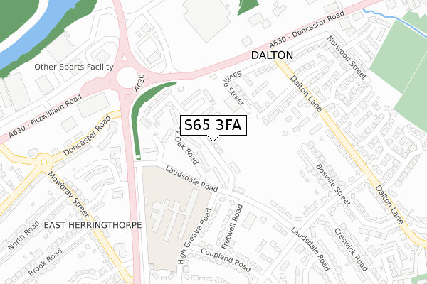 S65 3FA map - large scale - OS Open Zoomstack (Ordnance Survey)