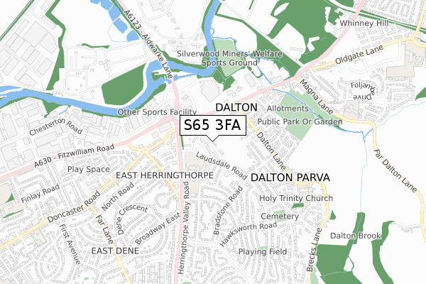 S65 3FA map - small scale - OS Open Zoomstack (Ordnance Survey)