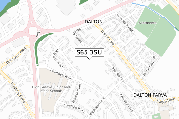 S65 3SU map - large scale - OS Open Zoomstack (Ordnance Survey)