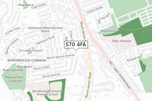 S70 4FA map - large scale - OS Open Zoomstack (Ordnance Survey)