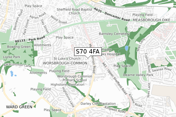 S70 4FA map - small scale - OS Open Zoomstack (Ordnance Survey)