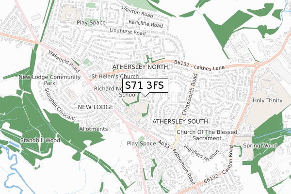 S71 3FS map - small scale - OS Open Zoomstack (Ordnance Survey)