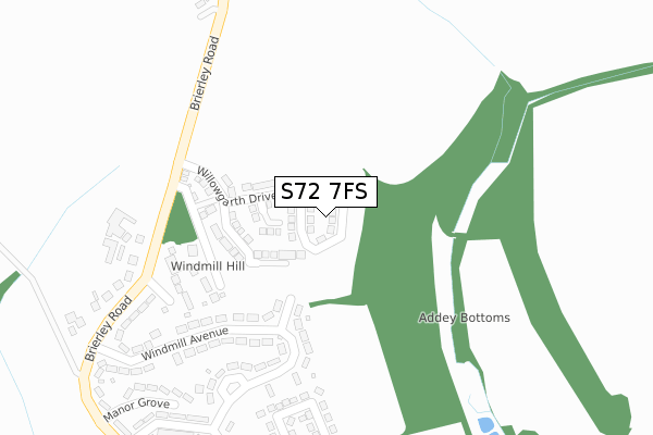 S72 7FS map - large scale - OS Open Zoomstack (Ordnance Survey)