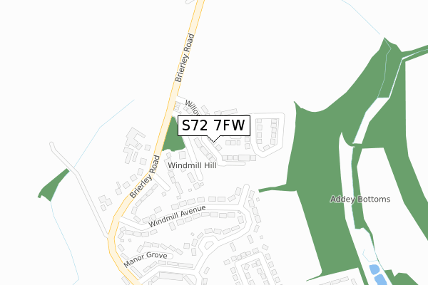 S72 7FW map - large scale - OS Open Zoomstack (Ordnance Survey)