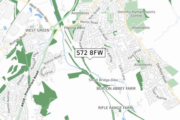 S72 8FW map - small scale - OS Open Zoomstack (Ordnance Survey)