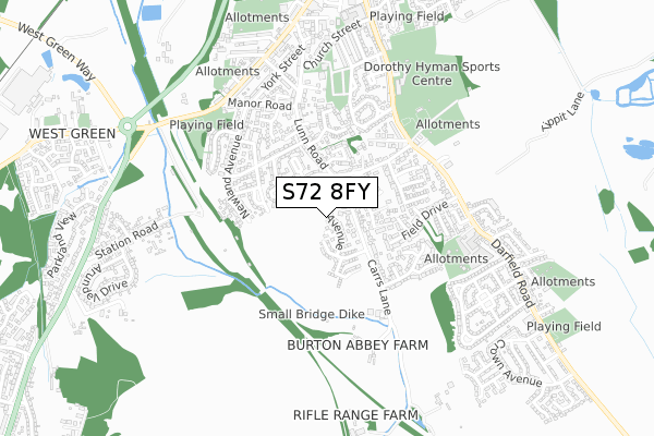 S72 8FY map - small scale - OS Open Zoomstack (Ordnance Survey)