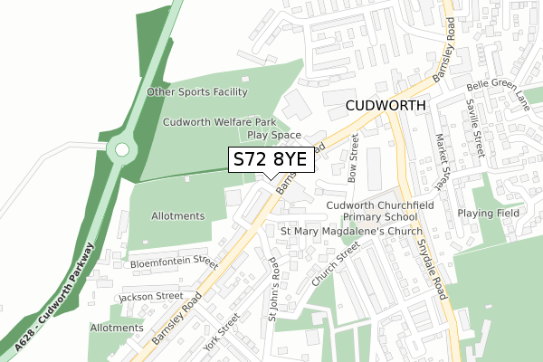 S72 8YE map - large scale - OS Open Zoomstack (Ordnance Survey)