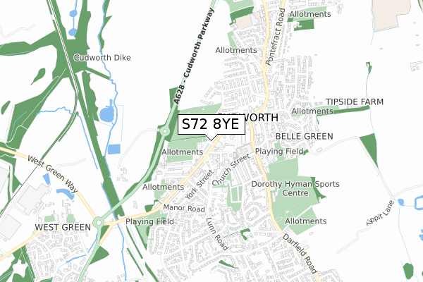 S72 8YE map - small scale - OS Open Zoomstack (Ordnance Survey)