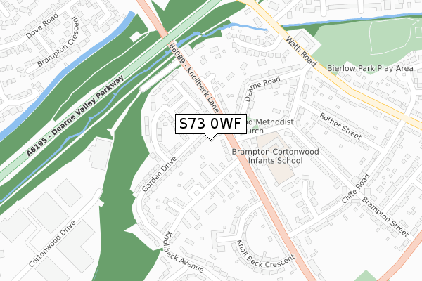 S73 0WF map - large scale - OS Open Zoomstack (Ordnance Survey)