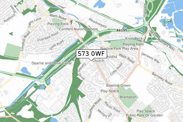 S73 0WF map - small scale - OS Open Zoomstack (Ordnance Survey)