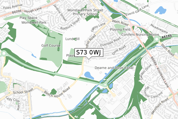 S73 0WJ map - small scale - OS Open Zoomstack (Ordnance Survey)