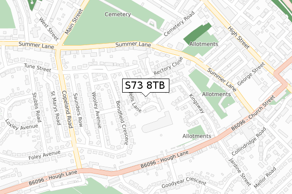 S73 8TB map - large scale - OS Open Zoomstack (Ordnance Survey)