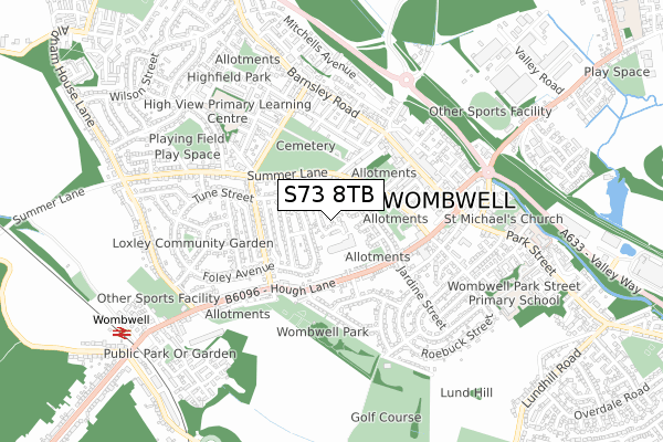 S73 8TB map - small scale - OS Open Zoomstack (Ordnance Survey)