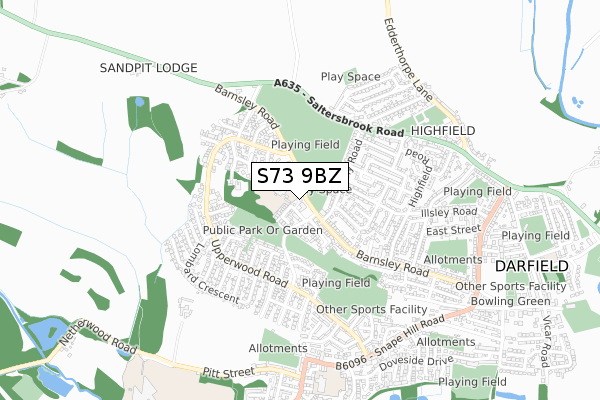 S73 9BZ map - small scale - OS Open Zoomstack (Ordnance Survey)