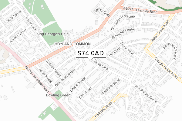 S74 0AD map - large scale - OS Open Zoomstack (Ordnance Survey)