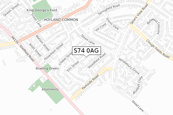 S74 0AG map - large scale - OS Open Zoomstack (Ordnance Survey)