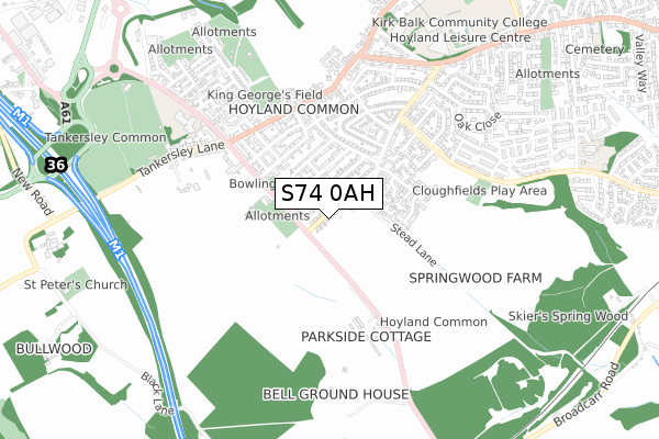 S74 0AH map - small scale - OS Open Zoomstack (Ordnance Survey)