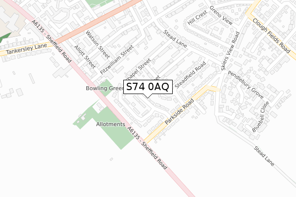 S74 0AQ map - large scale - OS Open Zoomstack (Ordnance Survey)