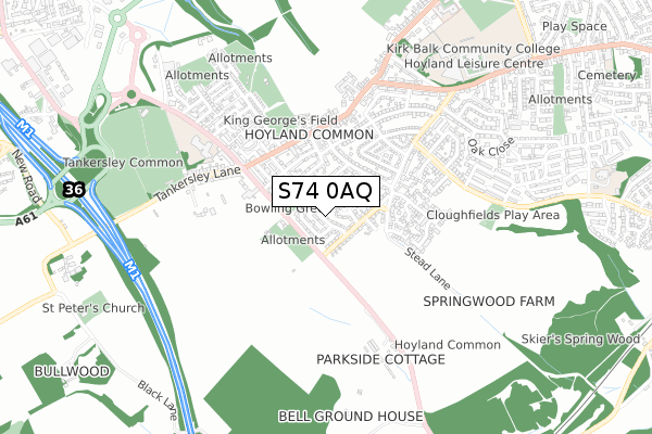 S74 0AQ map - small scale - OS Open Zoomstack (Ordnance Survey)