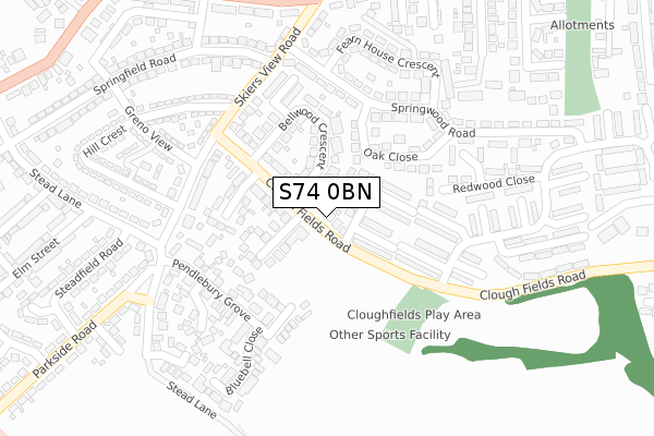 S74 0BN map - large scale - OS Open Zoomstack (Ordnance Survey)