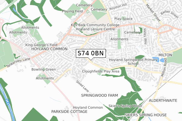 S74 0BN map - small scale - OS Open Zoomstack (Ordnance Survey)